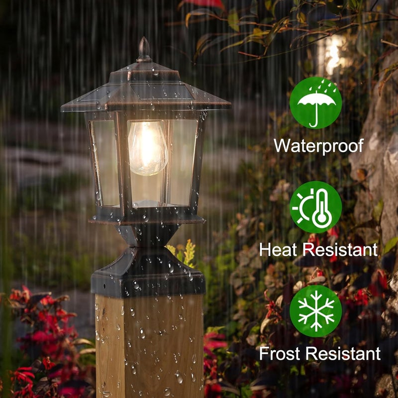 Derynome Solar Post Cap Lights, Waterproof Outdoor Light for 4x4 Wooden Posts, Solar Lights with Glass Shade for Deck Fence Patio Post Decor,Bronze (2 Pack) - Image 3